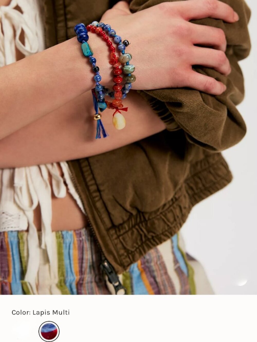 Brand New Free People Adjustable Beaded Semiprecious Stone Bracelet - NWT